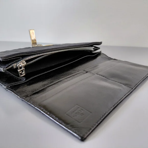 Fendi Textured Black Evening Clutch Wallet Signature